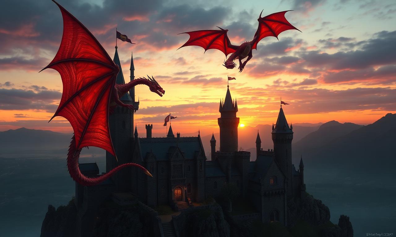 Dragon over castle